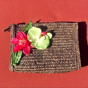 Woven Straw + Floral Appliqué Clutch